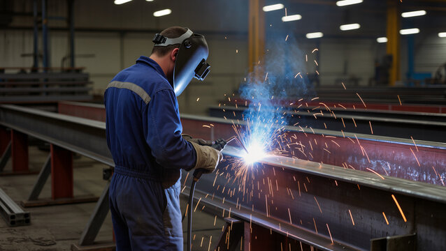 Industrial Welder Working on Metal Structure