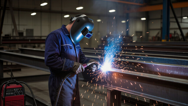 Industrial Welder Working on Metal Structure