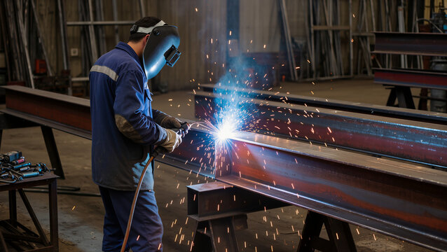 Industrial Welder Working on Metal Structure