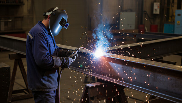 Industrial Welder Working on Metal Structure
