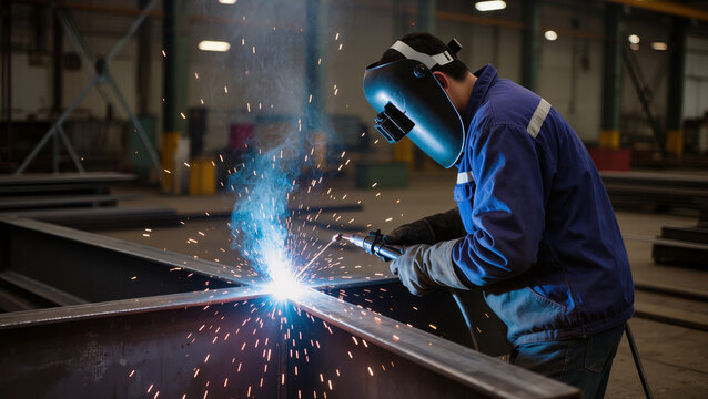Industrial Welder Working on Metal Structure