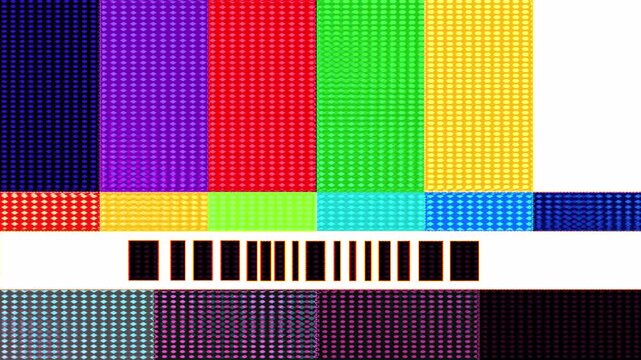old television broadcast test pattern featuring iconic color bars and signal integrity checks