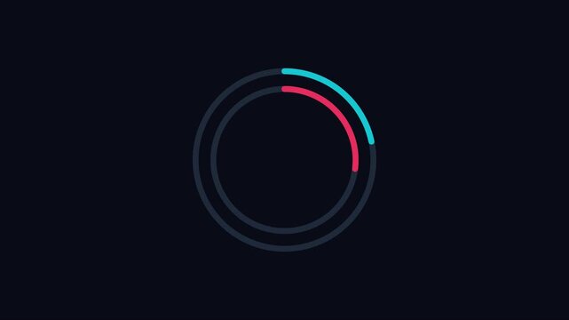 Minimalist loading spinner animation with cyan and pink circular progress bars on dark 4k background