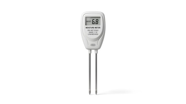 Digital soil moisture meter tool with two metal probes for gardening and plant care analysis