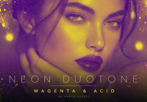 Neon Duotone Photo Effect Template - Bold Fluoro Magenta and Acid Yellow Halftone Pop Art Print