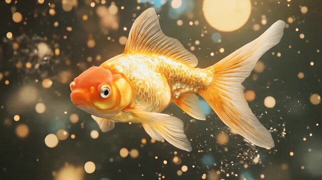 Golden fish swimming with bokeh lights abstract aquatic underwater scene