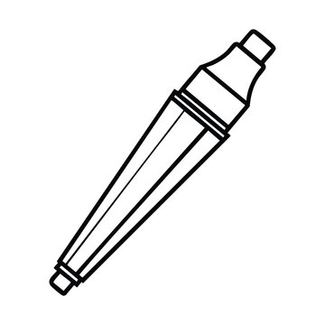 Simple black and white line art drawing of a marker pen with a cap.