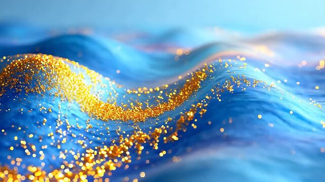 Blue wave with golden sparkles
