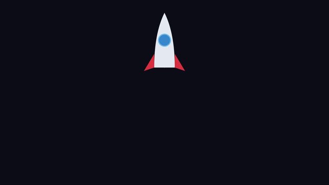 Minimalist rocket launch animation: flat space travel concept 4k