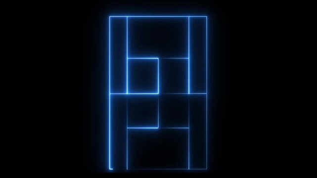 glowing neon tennis court icon animation digital icon video of a high-tech tennis court animation 4k video