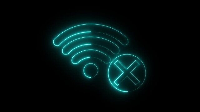 no signal WIFI internet icon animation glowing neon cross broadband no wireless cancel network signal computer and mobile phone wrong network sign symbol