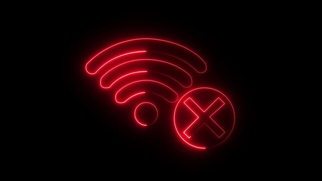 no signal WIFI internet icon animation glowing neon cross broadband no wireless cancel network signal computer and mobile phone wrong network sign symbol