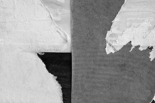 Old ripped torn black and white fly posters textures backgrounds grunge creased crumpled paper vintage collage placards square empty space for text