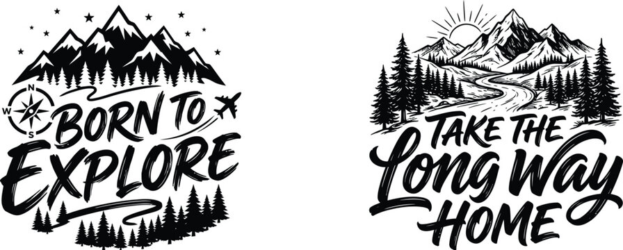 outdoor adventure travel graphics with inspirational quotes