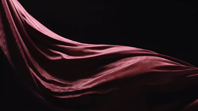 Flowing crimson fabric against a deep black background, creating an elegant drape