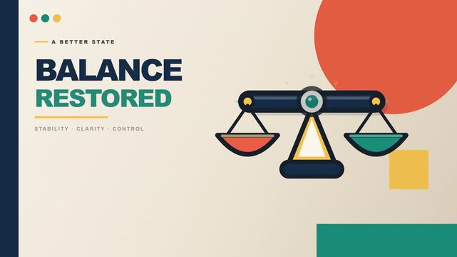 Balance restored scales stability and control concept graphic.