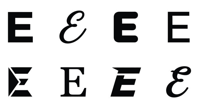 Variations Of The Letter E Black Vector Typography On White Background