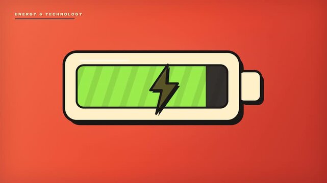 Battery charging status animation showing full charge process with power indicator.