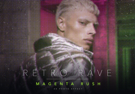 Neon Magenta Retro Rave Halftone Photo Effect Template - Vintage 90s CMYK Print Dot Photocopy Flyer Poster Look