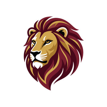 Lion head mascot with expressive red mane
