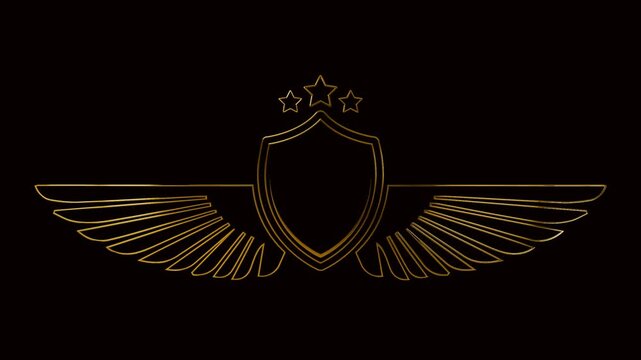 luxury gold heraldic shield with wings on the alpha channel background