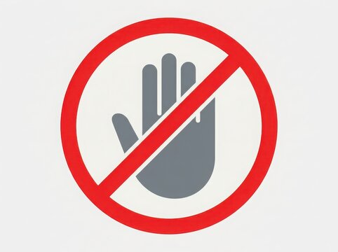 Red no entry sign with a grey hand icon showing a stop gesture