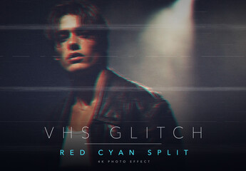 Retro VHS Glitch Photo Effect Template - Vintage 90s Analog Red Cyan RGB Split Camcorder Music Video Look