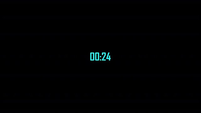 30 seconds countdown timer animation on black background, 4 digit number countdown from 30 to 0 seconds, 30 seconds countdown in 4K.
