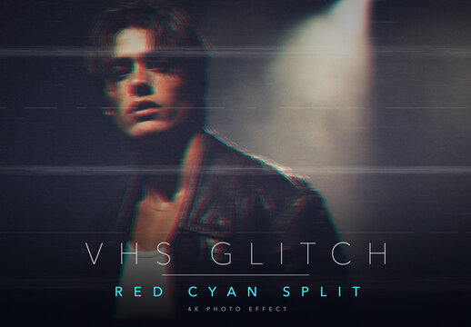 Retro VHS Glitch Photo Effect Template - Vintage 90s Analog Red Cyan RGB Split Camcorder Music Video Look