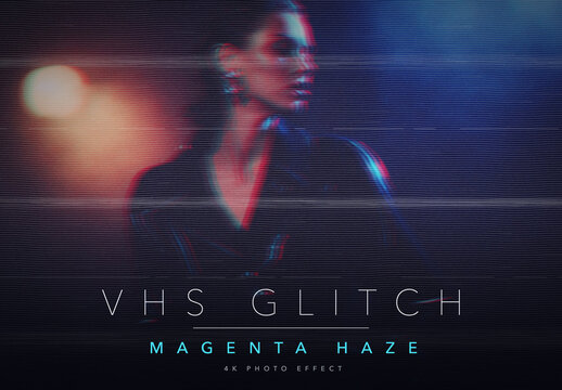 Retro VHS Glitch Photo Effect Template - Magenta Neon Vaporwave 90s Analog Heavy Distortion Music Video Look