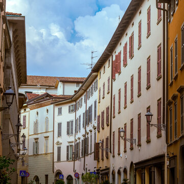 Historic buildings along via Torquato Tasso in Bergamo, Italy