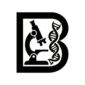 Black microscope DNA logo symbol.