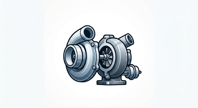 Vector Illustration of a Modern Metal Car Turbocharger Isolated on White Background