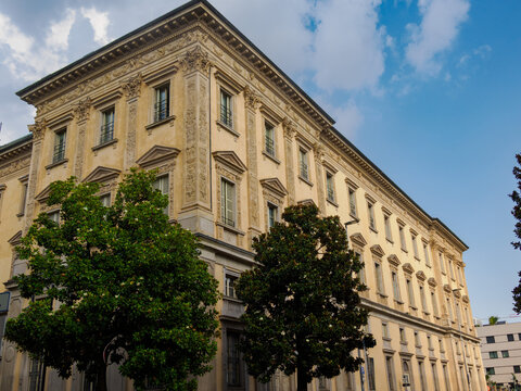 Historic building along via Torquato Tasso in Bergamo, Italy