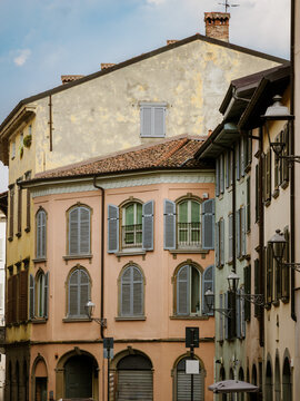 Historic buildings along via Borgo Palazzo in Bergamo, Italy