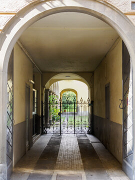 Historic building along via Pignolo in Bergamo, Italy. Entryway