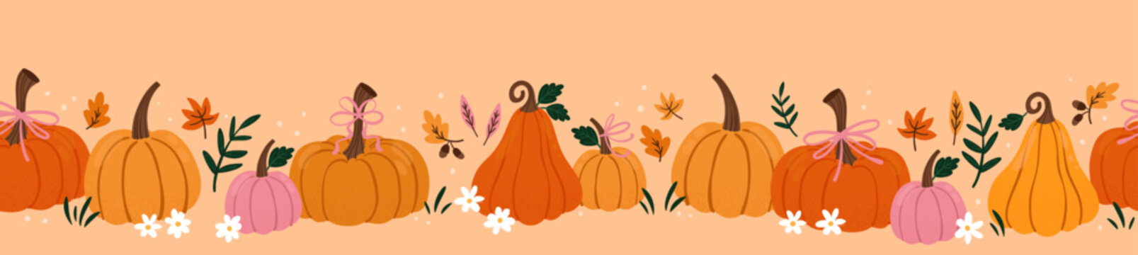 Lovely hand drawn Thanksgiving seamless pattern with pumpkins and sunflowers, great for textiles, table cloth, wrapping, banners, wallpapers - vector design