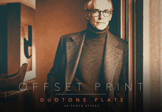 Duotone Vintage Offset Print Photo Effect Template - Retro Two-Ink Halftone Plate Look, Teal and Sienna Print