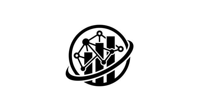 Black and white business globe icon.