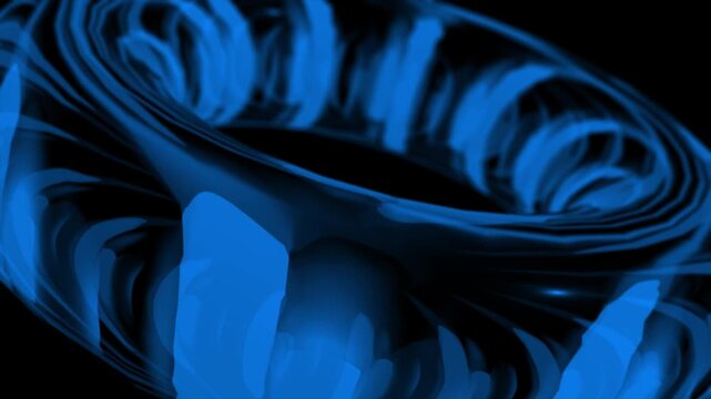 Royal blue color rotating torus shape with 3d reflection effect transparent glass designloop able black background