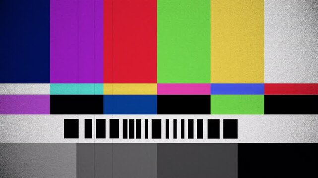 Retro television test pattern with classic color bars, embodying a vintage media aesthetic