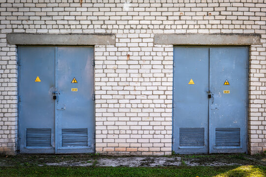20 kV Electrical Substation Doors with High Voltage Warning Symbols