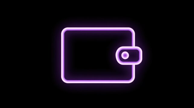 Neon purple wallet icon sign for digital finance and banking apps glowing purple wallet icon for online finance banking and crypto apps