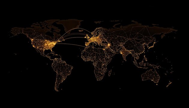 Earth night map showing global city lights and connectivity with satellite connectivity infrastructure civilization population darkness illuminated development communication geography