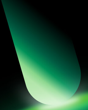 Abstract glowing green spotlight beam on dark black background