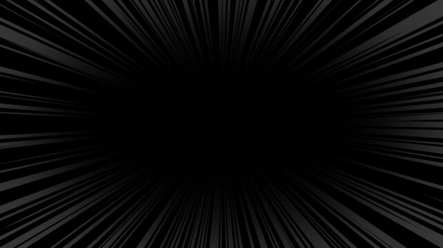 Bright anime speed lines animation on black background.Comic Radial Light Speed ​​Lines.
Anime speed line moves attack effects explosion of light.4K seamless loop animation for anime action scenes.
