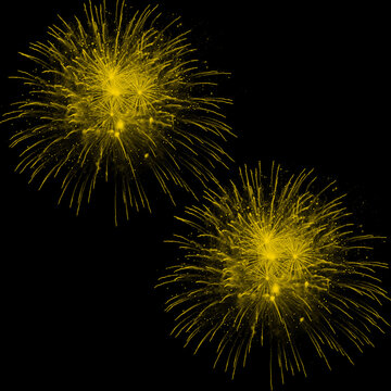 Radiant Yellow Fireworks Burst in Dark Night Sky