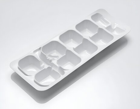 Empty white plastic blister pack tray isolated on a plain studio background