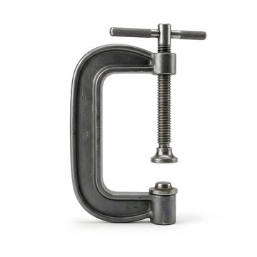 Heavy Duty G Clamp isolated on white background, Metal C-Clamp for woodworking and metalworking, workshop tool