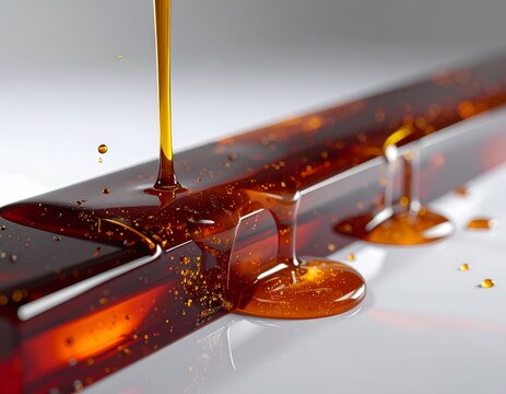Amber Syrup Poured Over A Rectangular Dark Chocolate Bar Close-Up